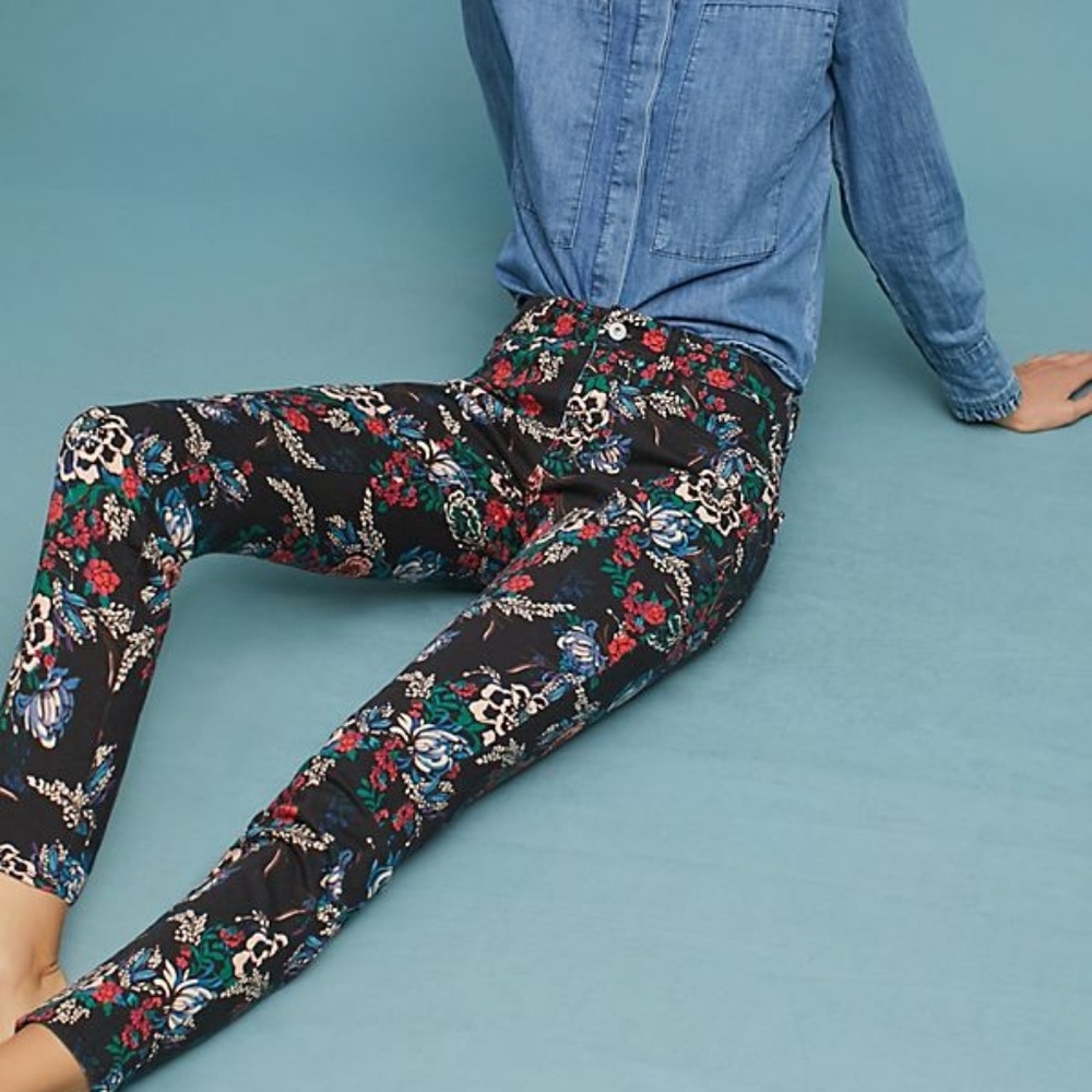 Anthropologie Floral Mid-Rise Skinny Jeans